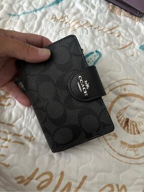 Coach Black Signature Wallet Phone Case with Logo Snap
